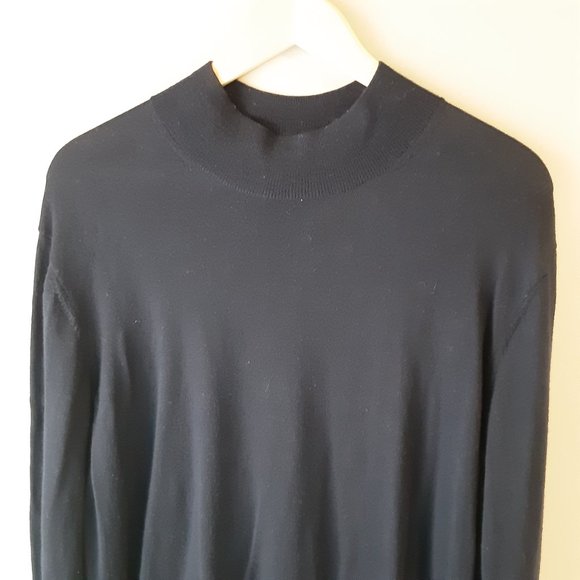 Black Brown 1826  Men's Navy Blue Mock Neck 100% Merino Wool Sweater Size XL - Picture 2 of 15